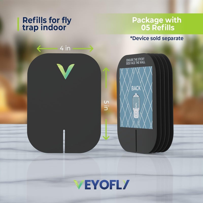 VEYOFLY Fly Trap Indoor Refill, Fruit Fly Traps for Indoors, Gnat Traps for House Indoor,Fly Catcher Indoor, Fly Trap,Plug in Catch for Fruit Flies,Moths,Gnats,Mosquito Trap (Pack of 5 Refills-Black) - Image 2