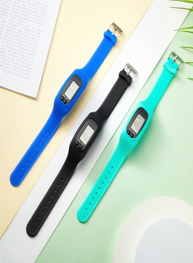 Kenning Silicone Fitness Tracker Watch 3 Pcs Walking Running Pedometer Calorie Burning and Step Counting Bracelet Steps Pedometer Watch for Walking Men Women (Mint Green, Sky Blue, Black) - Image 5