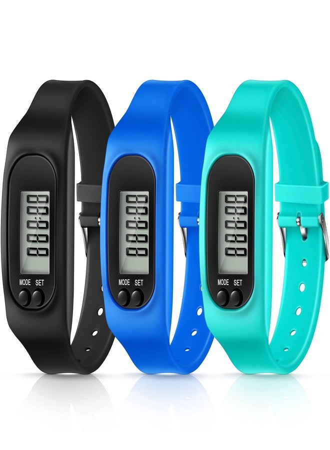 Kenning Silicone Fitness Tracker Watch 3 Pcs Walking Running Pedometer Calorie Burning and Step Counting Bracelet Steps Pedometer Watch for Walking Men Women (Mint Green, Sky Blue, Black) - Image 1