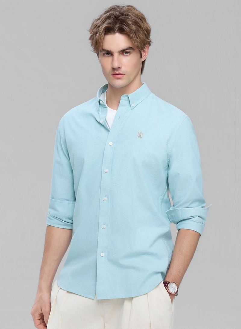 GIORDANO Men’s Cotton Slim Oxford Shirt with Embroidery - Image 1