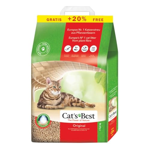 Cat's Best OkoPlus Wood Based Clumping Cat Litter, Flushable, Dust Free, Hard Clumping Power and Odour Control for All Breed Size Cat Easy to Use 5.2Kg - Image 1