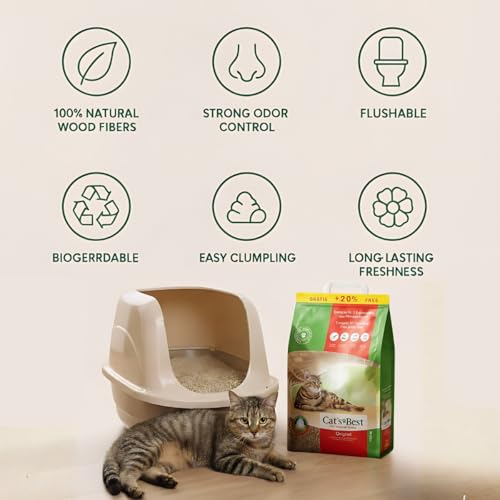 Cat's Best OkoPlus Wood Based Clumping Cat Litter, Flushable, Dust Free, Hard Clumping Power and Odour Control for All Breed Size Cat Easy to Use 5.2Kg - Image 2