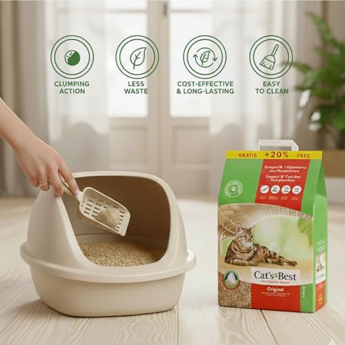 Cat's Best OkoPlus Wood Based Clumping Cat Litter, Flushable, Dust Free, Hard Clumping Power and Odour Control for All Breed Size Cat Easy to Use 5.2Kg - Image 3