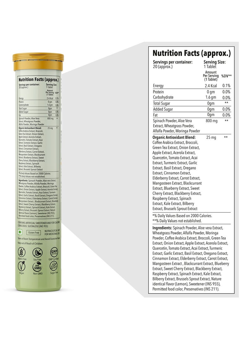 Anisue - Gigagreen Daily Greens Effervescent Tablets for Detox | Lemony Lime | 100% Vegan | Green Juice | Plant based with Vitamins C, B6 & B12 | Pack of 1 - 20 Tablets - Image 1