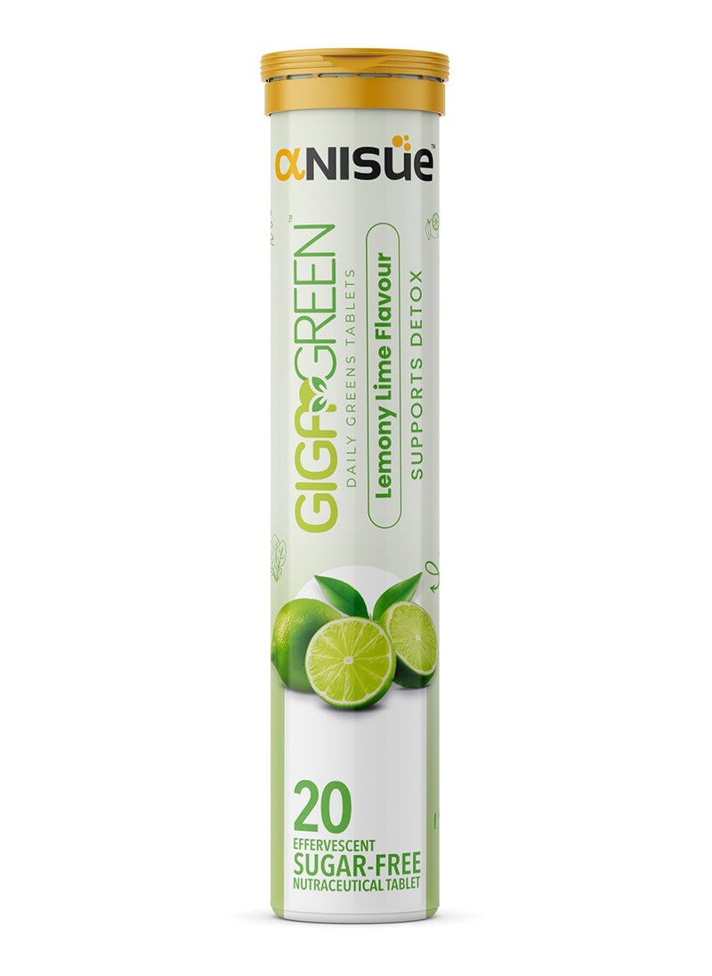 Anisue - Gigagreen Daily Greens Effervescent Tablets for Detox | Lemony Lime | 100% Vegan | Green Juice | Plant based with Vitamins C, B6 & B12 | Pack of 1 - 20 Tablets - Image 1