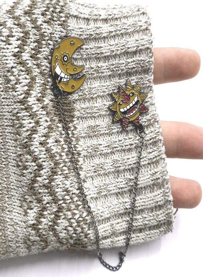 VNYIGDJS 3 Pcs Anime Soul Necklace Ring Pins Set Anime Cosplay Jewelry Ghost Pendant Evil Sun And Moon Enamel Pins For Backpack - Image 3