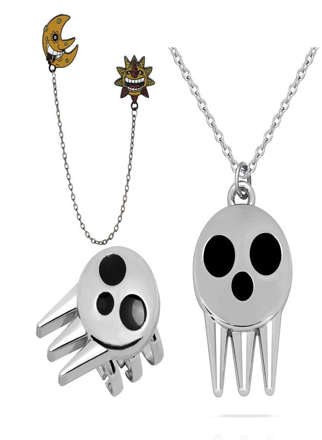 VNYIGDJS 3 Pcs Anime Soul Necklace Ring Pins Set Anime Cosplay Jewelry Ghost Pendant Evil Sun And Moon Enamel Pins For Backpack - Image 1