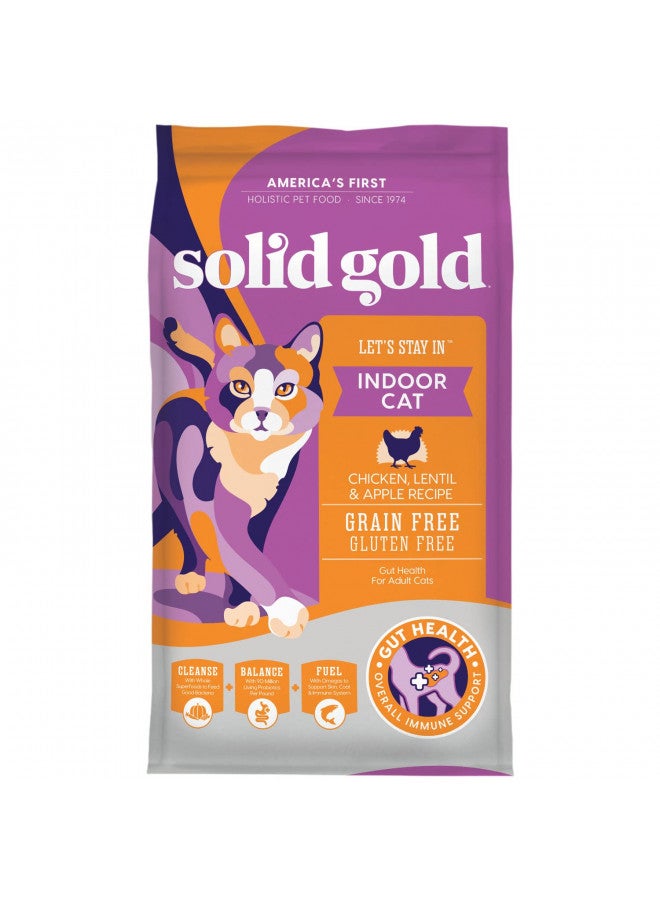 Solid Gold Indoor Dry Cat Food - Let's Stay in Cat Food Dry Kibble for Indoor Cats - Hairball & Sensitive Stomach - Grain & Gluten Free - Probiotics & Fiber for Digestive Health - Chicken - 3lb - Image 1