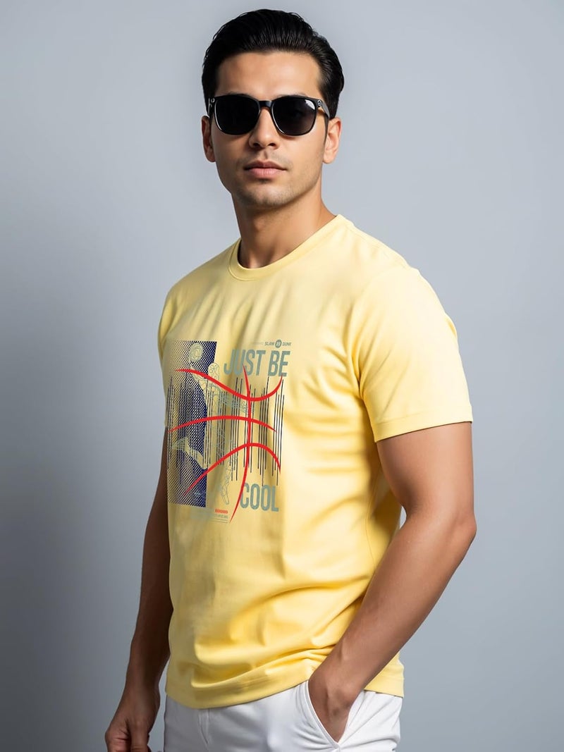 ADRO Men's Butter Yellow Basketball Graphic Printed T-Shirt - Just Be Cool Print - Image 4