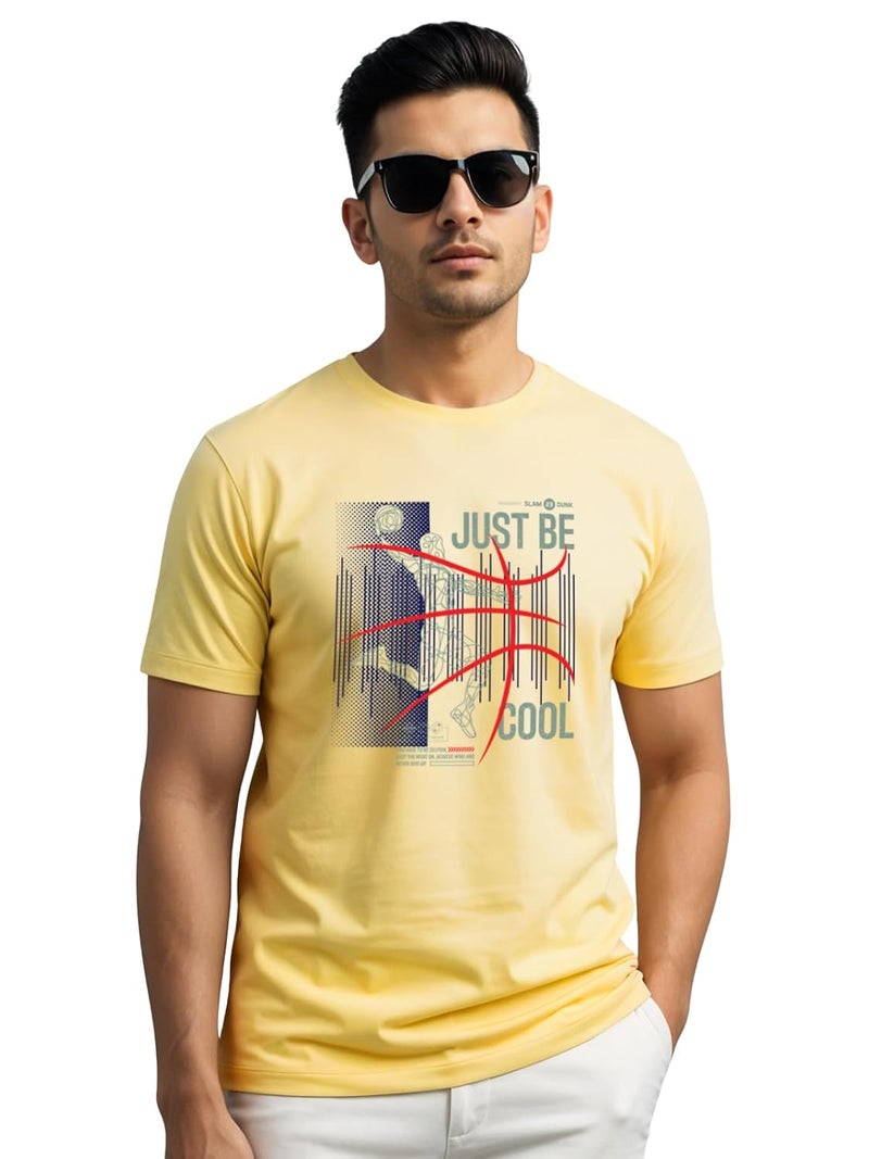 ADRO Men's Butter Yellow Basketball Graphic Printed T-Shirt - Just Be Cool Print - Image 1
