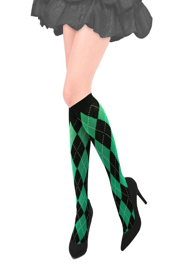 Violet Mist Women's Knee High Argyle Athletic Tube Socks - Casual Cotton Sports Long Socks, Black Green - Image 5