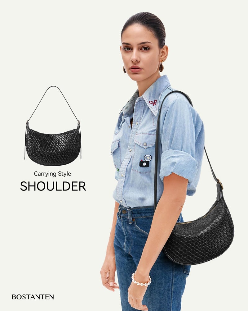 BOSTANTEN Purses for Women Crescent Crossbody Bag Vegan Leather Shoulder Hobo Handbag Adjustable Strap, Small Black - Image 3