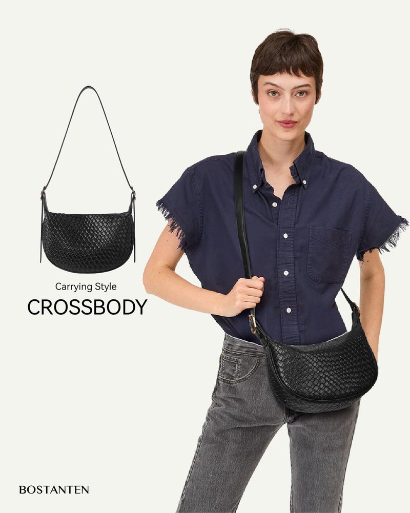 BOSTANTEN Purses for Women Crescent Crossbody Bag Vegan Leather Shoulder Hobo Handbag Adjustable Strap, Small Black - Image 2
