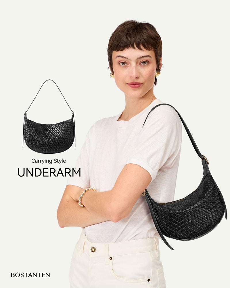 BOSTANTEN Purses for Women Crescent Crossbody Bag Vegan Leather Shoulder Hobo Handbag Adjustable Strap, Small Black - Image 4
