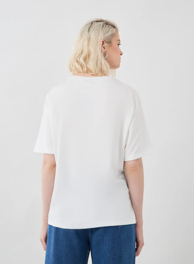 Take Two Take Two Slogan Print Round Neck T-Shirt