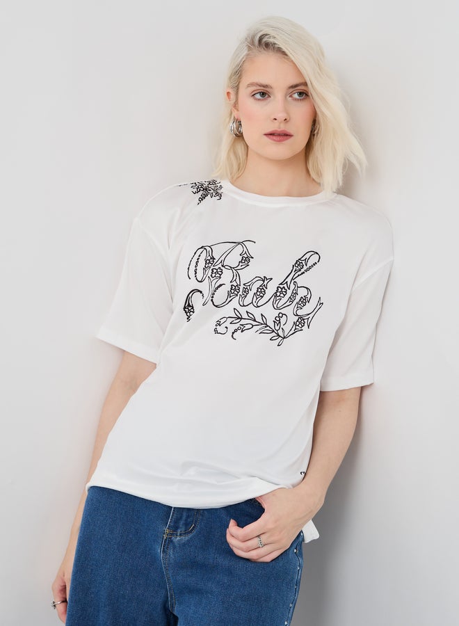 Take Two Slogan Print Round Neck T-Shirt - Image 2