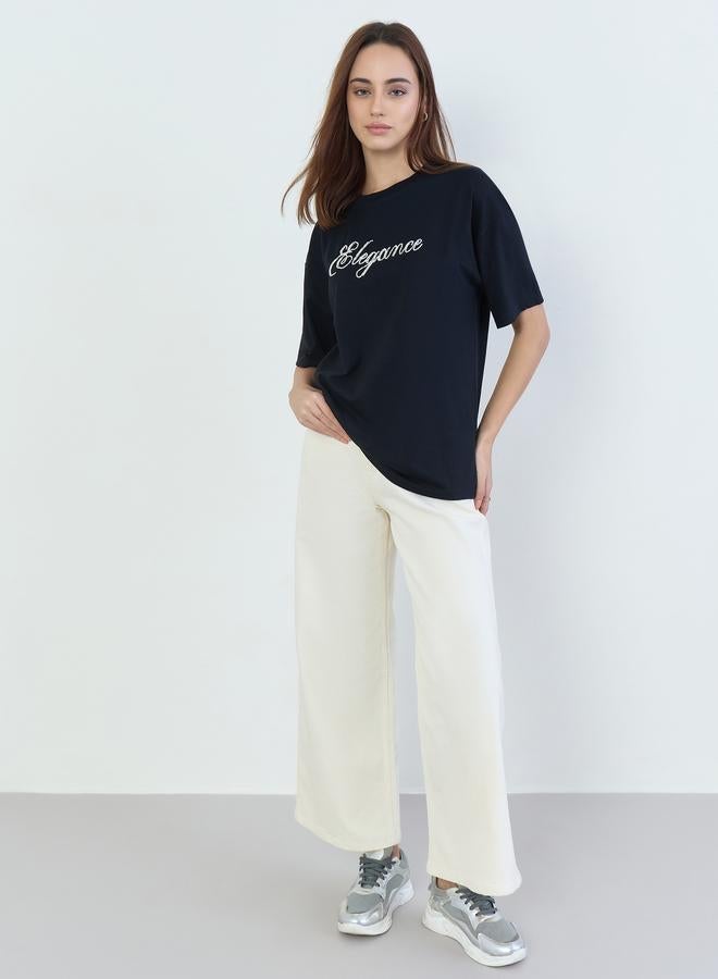 Styli Black Beaded Slogan Oversized T-Shirt - Image 2