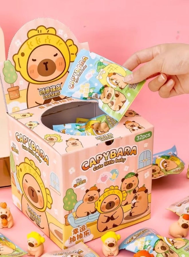 Generic Creative blind box Kapibara capybara rubber blind bag Elementary school student reward gift, Pencil Erasers, Random 32 Blocks  - Image 5
