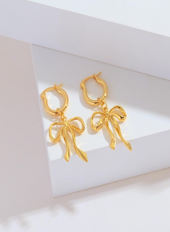 WOWORAMA Gold Bow Hoop Earrings for Women Long Ribbon Bow Earrings Detachable Gold Bow Dangle Drop Earrings Jewelry for Women - Image 4
