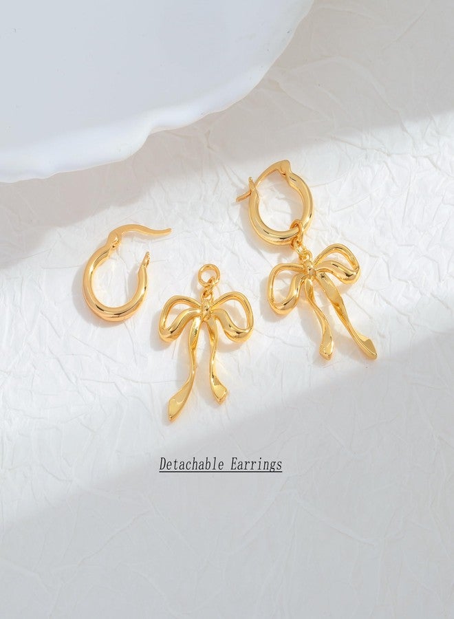 WOWORAMA Gold Bow Hoop Earrings for Women Long Ribbon Bow Earrings Detachable Gold Bow Dangle Drop Earrings Jewelry for Women - Image 5