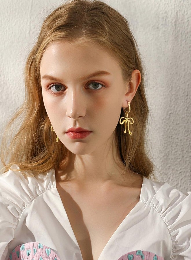 WOWORAMA Gold Bow Hoop Earrings for Women Long Ribbon Bow Earrings Detachable Gold Bow Dangle Drop Earrings Jewelry for Women - Image 3