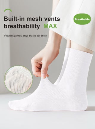 Women's Breathable Mesh 100% Cotton Mid-Crew Socks 8-Pack - Antibacterial Odor-Resistant with Seamless Toe & High Elasticity - view 2