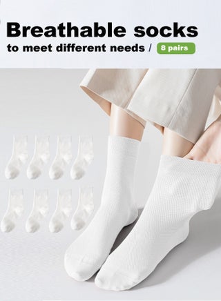 Women's Breathable Mesh 100% Cotton Mid-Crew Socks 8-Pack - Antibacterial Odor-Resistant with Seamless Toe & High Elasticity - view 4