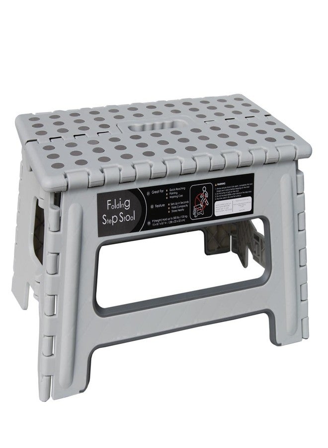 BEEANDEE Folding Step Stool - 9inch Height Holds up 300 Lbs Lightweight Foldable Stepping is Sturdy Enough to Support Adults & Safe for Kids. Skid Resistant and Open with one flip(Gray) - Image 1