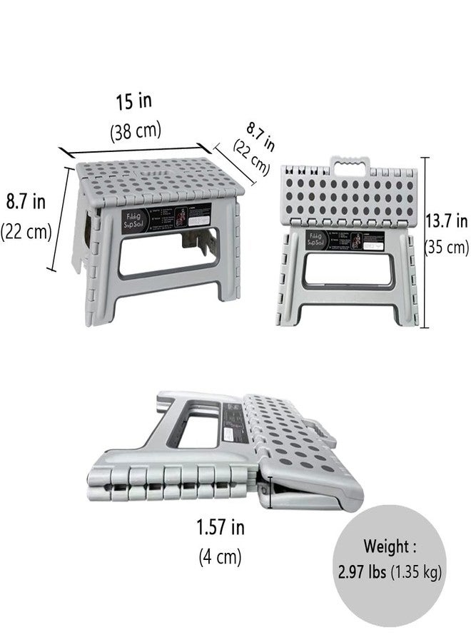 BEEANDEE Folding Step Stool - 9inch Height Holds up 300 Lbs Lightweight Foldable Stepping is Sturdy Enough to Support Adults & Safe for Kids. Skid Resistant and Open with one flip(Gray) - Image 2