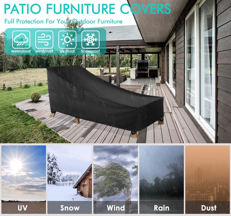 WLEAFJ Patio Chaise Lounge Cover Waterproof, Heavy Duty Outdoor Lounge Chair Covers, Black Durable Patio Furniture Covers, 78L x 34W x 32H inch - Image 5
