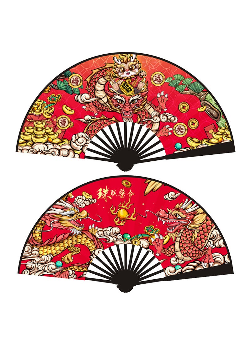 Generic - Chinese Style 10 Inch Silk Fan Gift Bamboo Frame Dragon Year Zodiac Animal Handheld Fans Trendy Fan For Activities Luca - Image 1