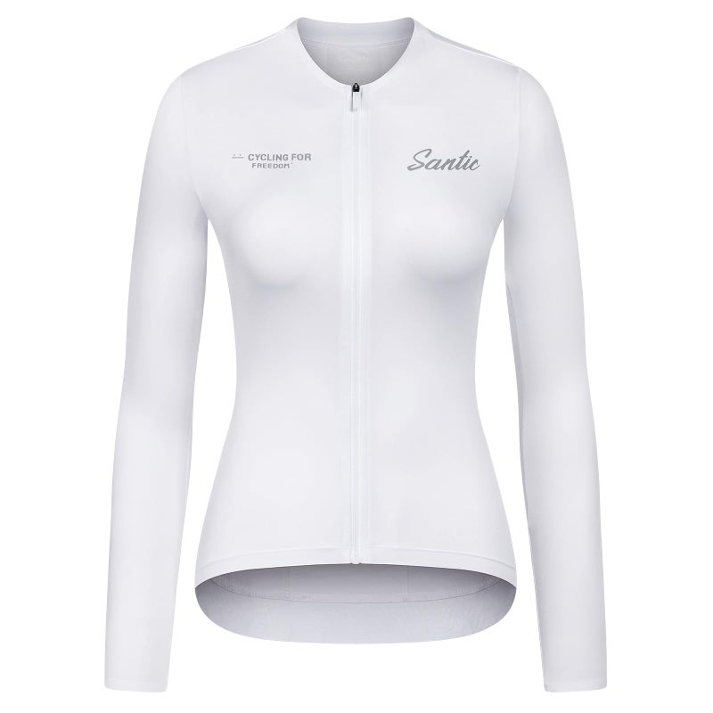 Santic Womens Cycling Jersey Long Sleeve Top Road Bike Shirt Full Zipper UPF 50 Bike Jersey with Pockets White