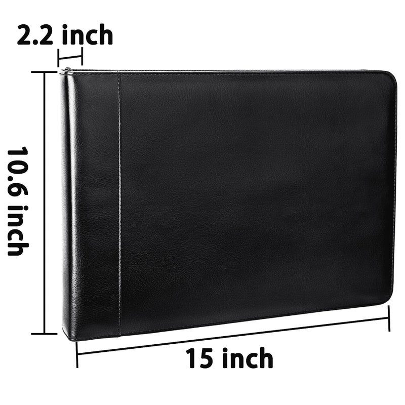 Antner Zippered 7 Ring Business Checkbook Binder Portfolio for 3-on-a-Page Business Checks, 600 Checks Capacity, PU Leather Check Book Binder Cover for 9x13 Sheets, Built-in Storage Organizer, Black - Image 2