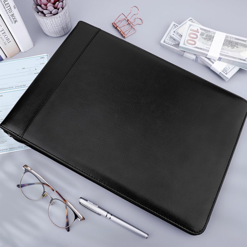 Antner Zippered 7 Ring Business Checkbook Binder Portfolio for 3-on-a-Page Business Checks, 600 Checks Capacity, PU Leather Check Book Binder Cover for 9x13 Sheets, Built-in Storage Organizer, Black - Image 3