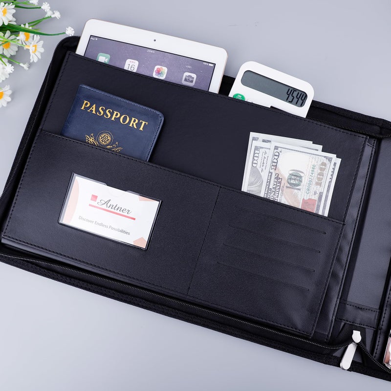 Antner Zippered 7 Ring Business Checkbook Binder Portfolio for 3-on-a-Page Business Checks, 600 Checks Capacity, PU Leather Check Book Binder Cover for 9x13 Sheets, Built-in Storage Organizer, Black - Image 5