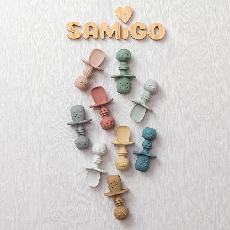 SAMiGO Silicone Baby Spoons Self Feeding 6+ Months - Infant Toddler Utensils - First Stage Baby Led Weaning Feeding Supplies - Set of 3 Pack - Image 4