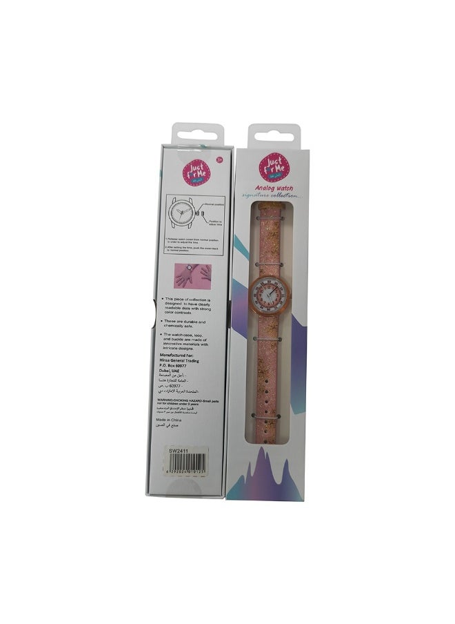 Just for Me Just For Me Coral Sparkling Glitter Analog Watch with Fabric Strap 