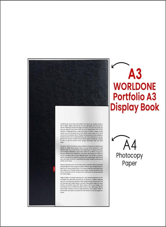 WorldOne A3 Size(Approx Double of A4- photocopy Page Size), (44.5 * 33 * 1.9 cm) PP Portfolio Display Book with 20 Bound Non-Detachable Top Loading Clear Binder Sleeves, Black, Colour, Set of 1 - Image 4