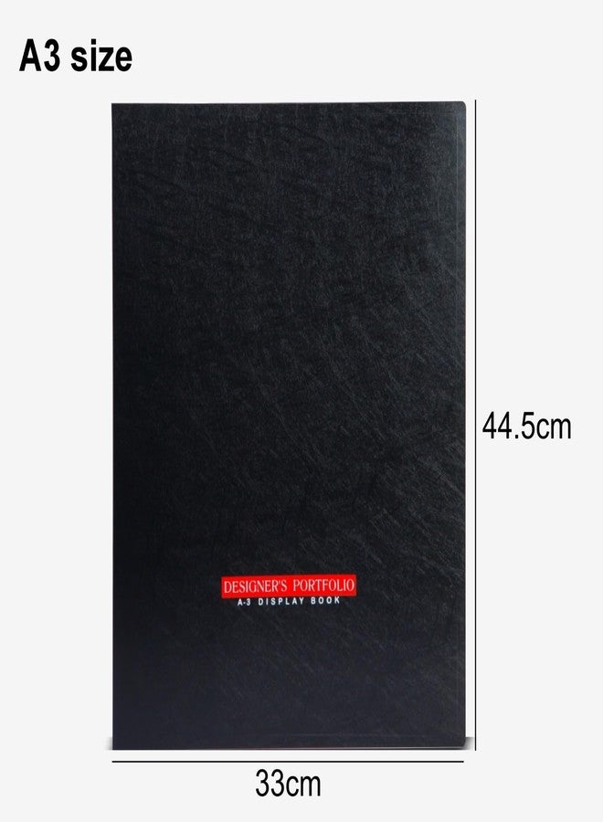 WorldOne A3 Size(Approx Double of A4- photocopy Page Size), (44.5 * 33 * 1.9 cm) PP Portfolio Display Book with 20 Bound Non-Detachable Top Loading Clear Binder Sleeves, Black, Colour, Set of 1 - Image 2