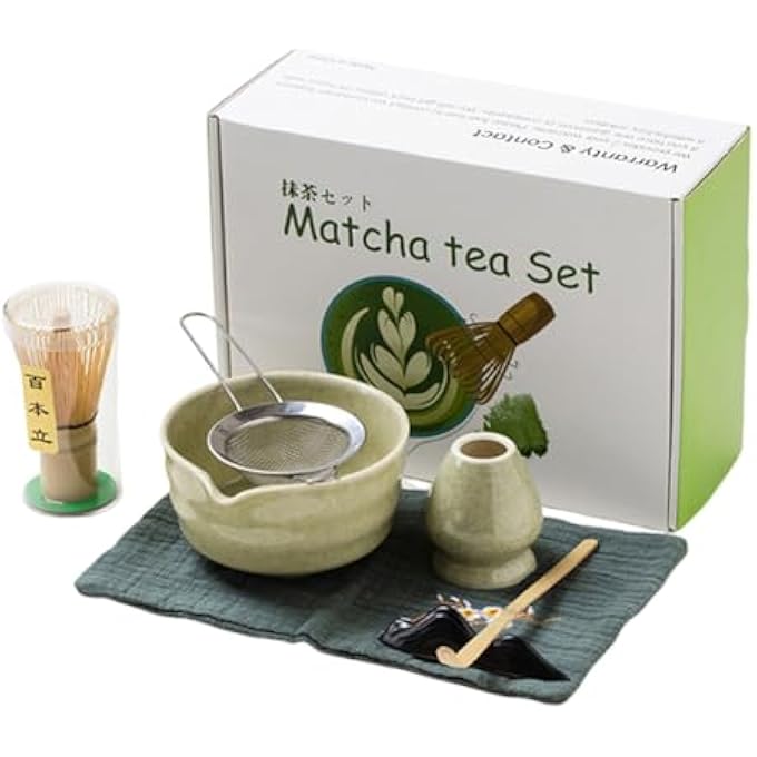 Mcherry 7 Piece Matcha Whisk Set Ceramic Matcha Kit With Bamboo Whisk Bowl StrainerScoop  Stand For Traditional Japanese Tea Ceremony - Image 1