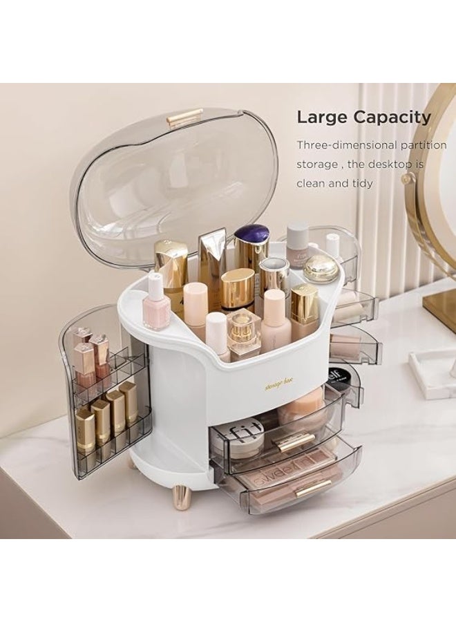 منظم تخزين مكياج، منظم كبير للعناية بالبشرة، علبة عرض مستحضرات تجميل بغطاء، منظم أحمر شفاه وغطاء شفاف، صندوق مكياج لغرفة النوم، طاولة الزينة، سطح الحمام - أبيض - Image 3