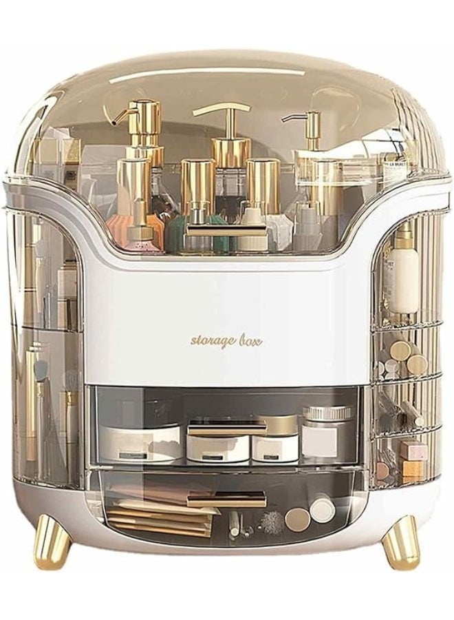 منظم تخزين مكياج، منظم كبير للعناية بالبشرة، علبة عرض مستحضرات تجميل بغطاء، منظم أحمر شفاه وغطاء شفاف، صندوق مكياج لغرفة النوم، طاولة الزينة، سطح الحمام - أبيض - Image 1