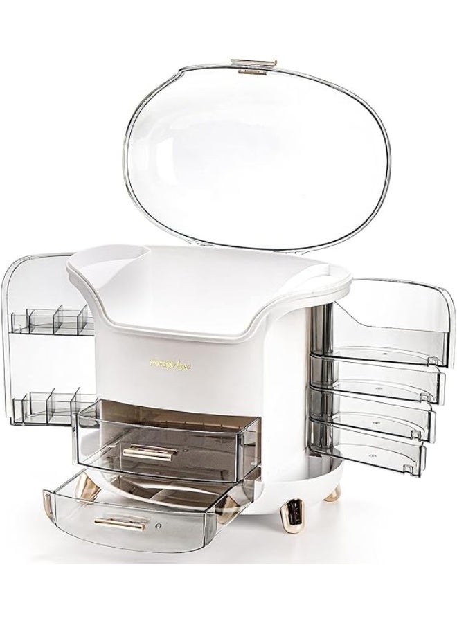 منظم تخزين مكياج، منظم كبير للعناية بالبشرة، علبة عرض مستحضرات تجميل بغطاء، منظم أحمر شفاه وغطاء شفاف، صندوق مكياج لغرفة النوم، طاولة الزينة، سطح الحمام - أبيض - Image 4