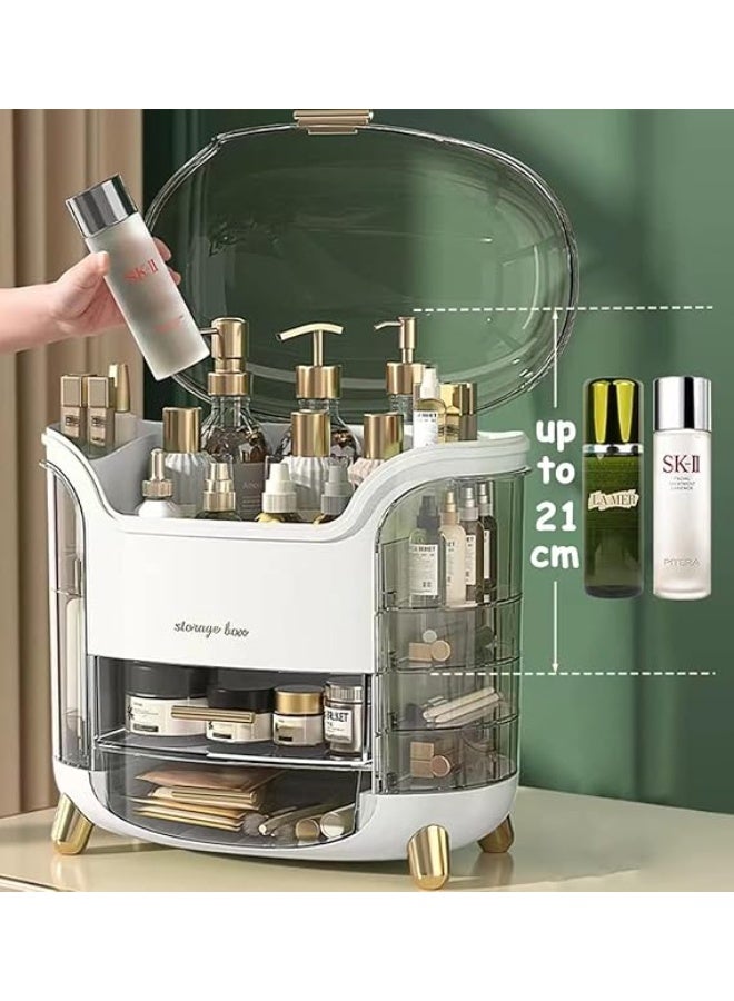 منظم تخزين مكياج، منظم كبير للعناية بالبشرة، علبة عرض مستحضرات تجميل بغطاء، منظم أحمر شفاه وغطاء شفاف، صندوق مكياج لغرفة النوم، طاولة الزينة، سطح الحمام - أبيض - Image 5