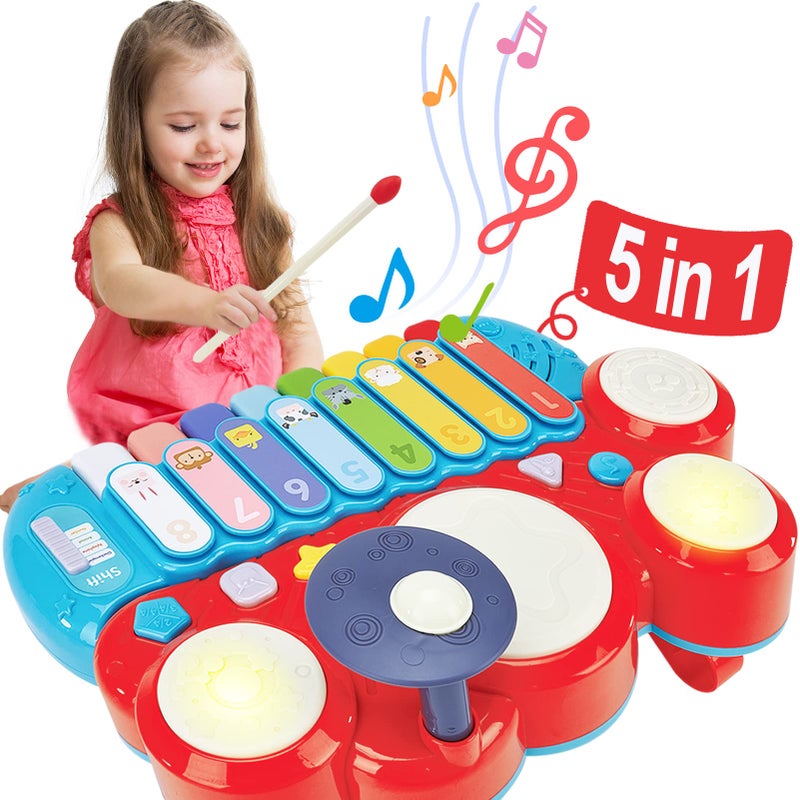 hahaland Baby Musical Toys, 3 in 1 Piano Keyboard Xylophone Drum Set for 1 Year Old Girls Toys, Learning Toys for Toddlers 1-3, Baby Piano 18 Months - 1 2 3 4 Year Old Girl Toys Toddler - Image 1