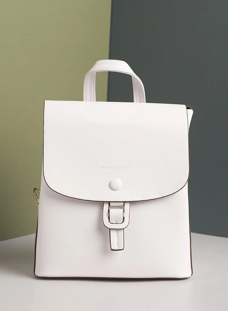 Solid Magnet Lock Regular Vegan Leather Backpack with Detachable Strap