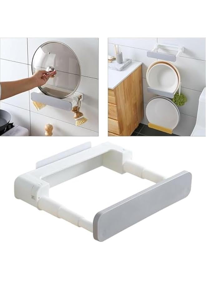 Wash Basin Storage Rack Washbasin Organizer Scalable Towel with Hook Wall Hanging Holder Wall Mounted for Kitchen Toilet, Gray  - Image 3