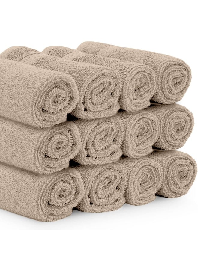 White Classic - White Classic Luxury Washcloths for Bathroom-Hotel-Spa-Kitchen-Set - Circlet Egyptian Cotton - Highly Absorbent Hotel Quality Face Towels - Bulk Set of 12-13x13 Inch (Taupe) - Image 1