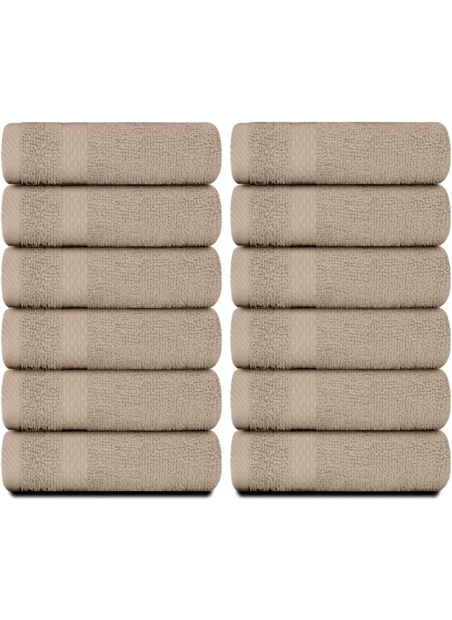White Classic - White Classic Luxury Washcloths for Bathroom-Hotel-Spa-Kitchen-Set - Circlet Egyptian Cotton - Highly Absorbent Hotel Quality Face Towels - Bulk Set of 12-13x13 Inch (Taupe) - Image 1