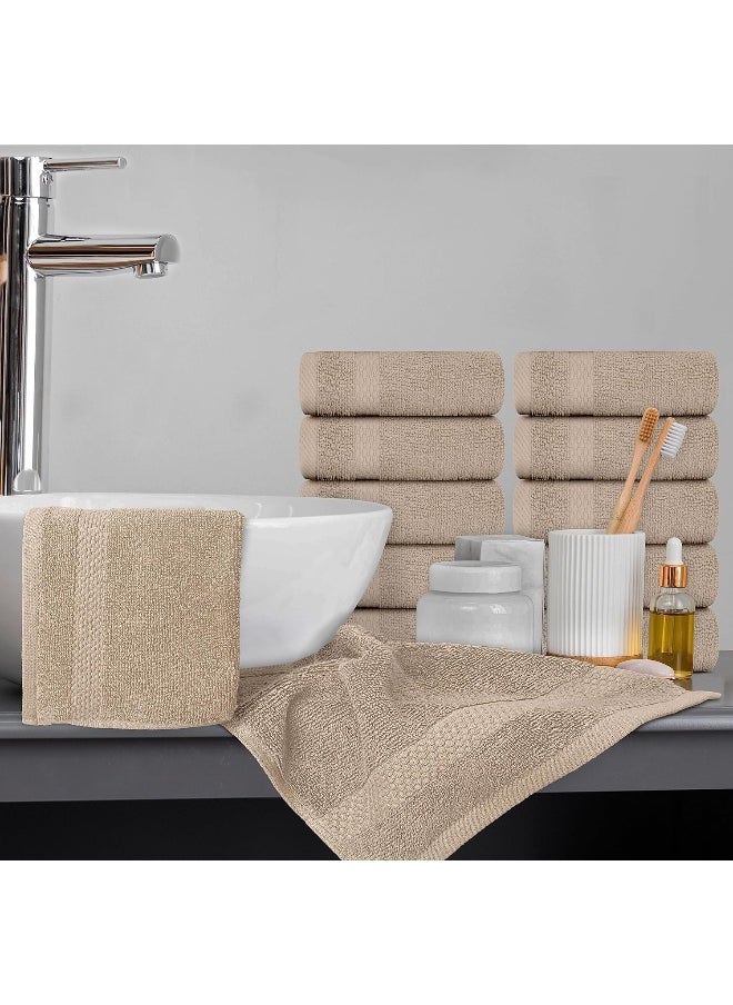 White Classic - White Classic Luxury Washcloths for Bathroom-Hotel-Spa-Kitchen-Set - Circlet Egyptian Cotton - Highly Absorbent Hotel Quality Face Towels - Bulk Set of 12-13x13 Inch (Taupe) - Image 1